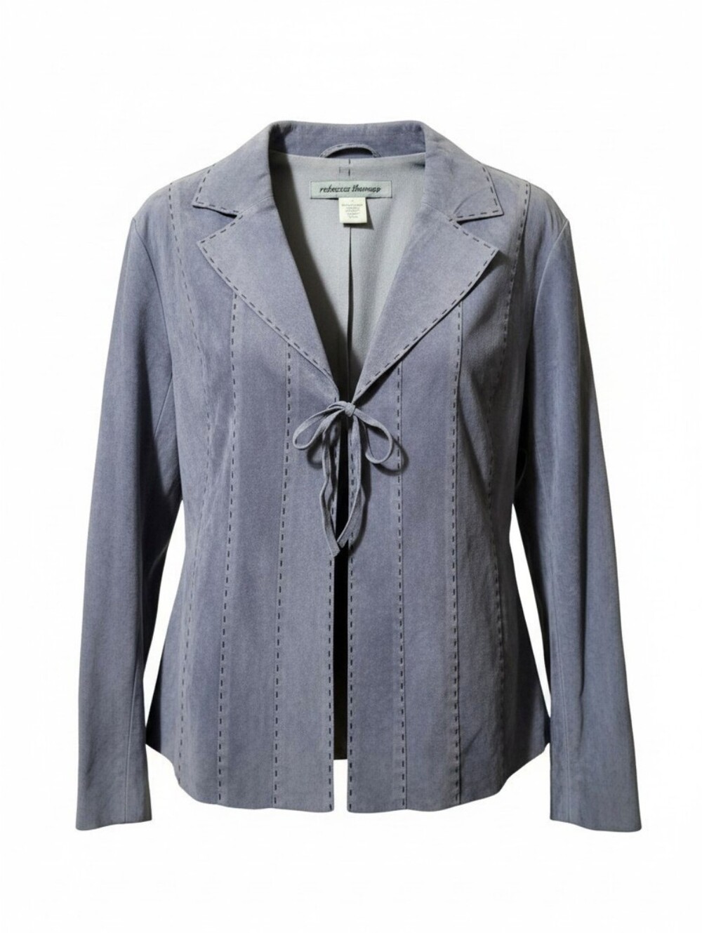 Lavender Grey Suede Jacket with Tie Front By Rebecca Thomas Size Small